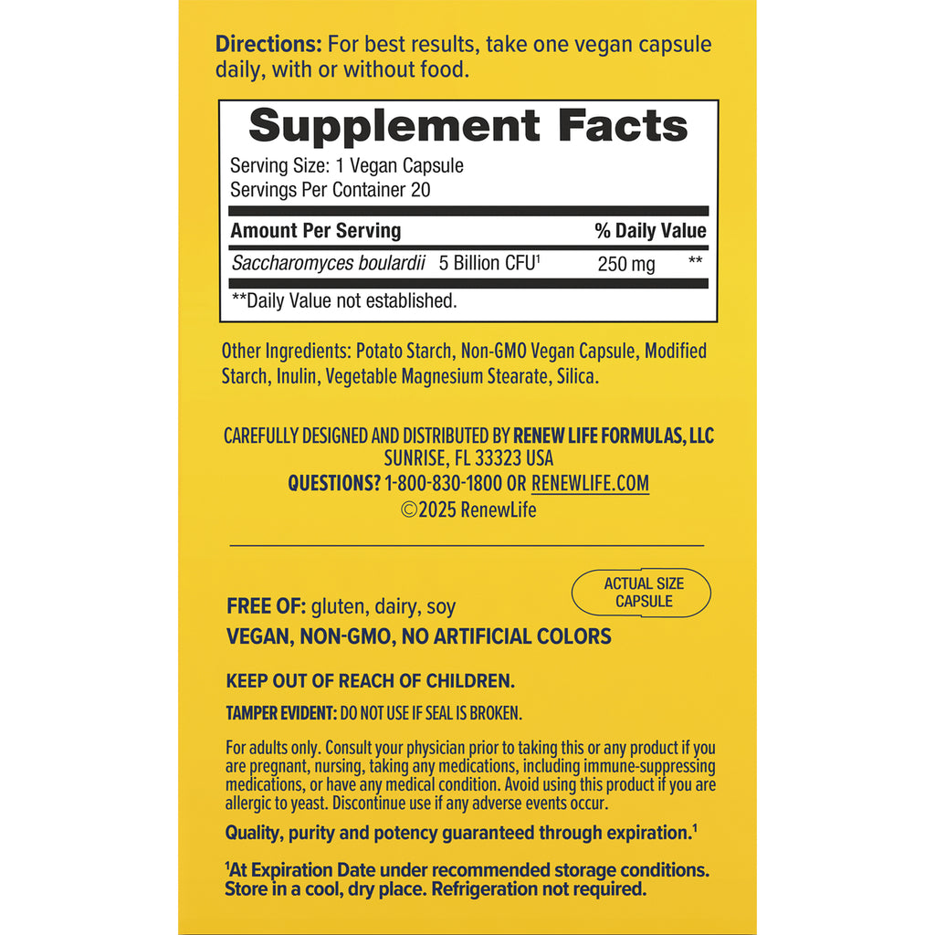RNL254 | Back panel showing Supplement Facts, ingredients, warnings, and actual size capsule on yellow packaging - Thumbnail