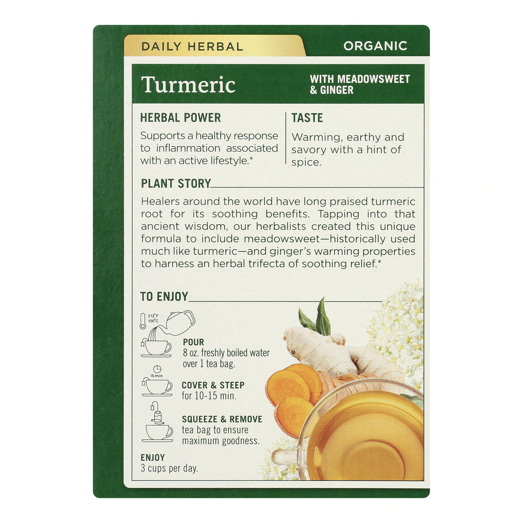 TMD051 | Back panel: Turmeric tea with meadowsweet & ginger, herbal power, plant story, and brewing instructions - Thumbnail
