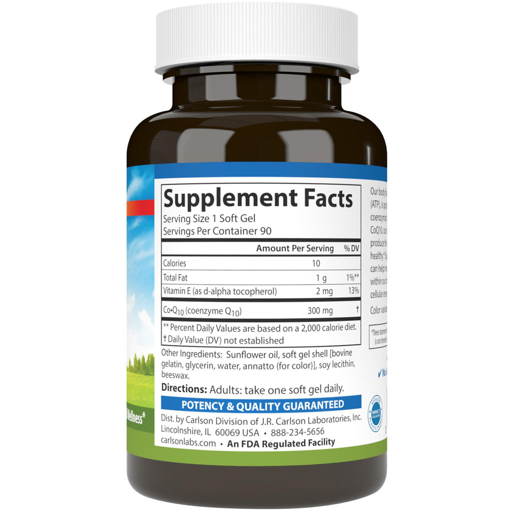 CSN097 | Supplement Facts label on a CoQ10 soft gel bottle, 90 servings, 300 mg per serving - Thumbnail