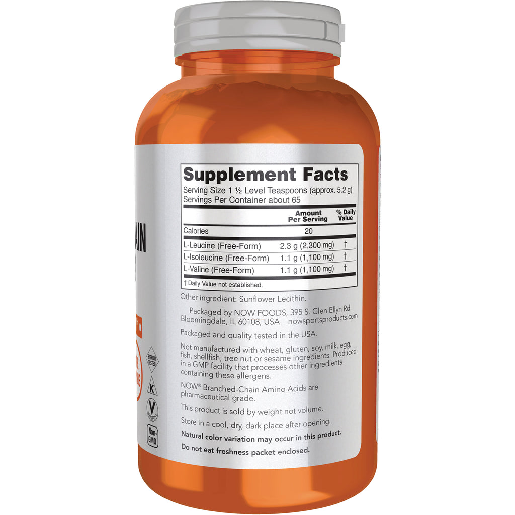 NWF861 | Back of orange supplement bottle showing Supplement Facts label with serving size, amino acid amounts and packaging information - Thumbnail