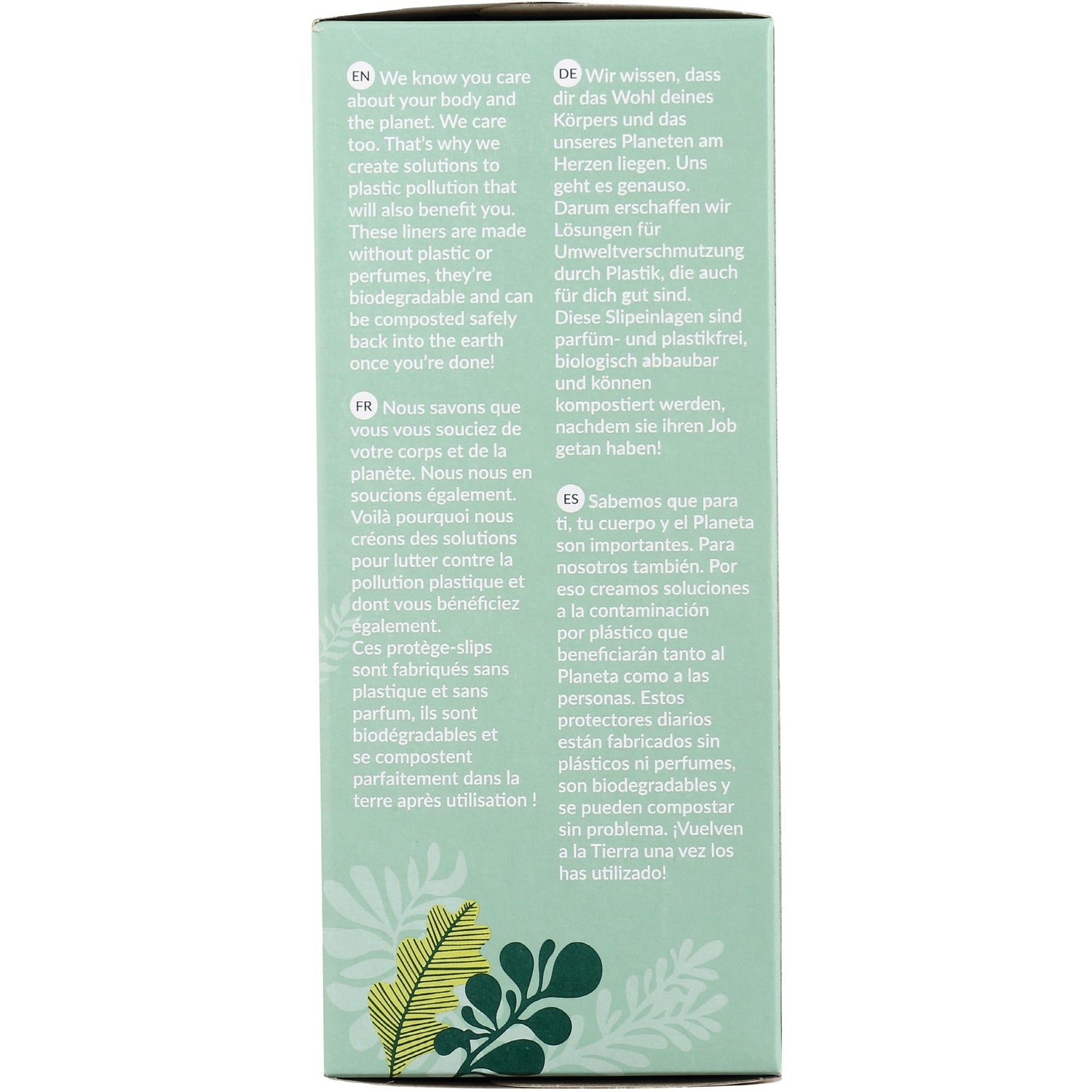 NCR012 | Mint-green box panel with multilingual product information and leaf illustration