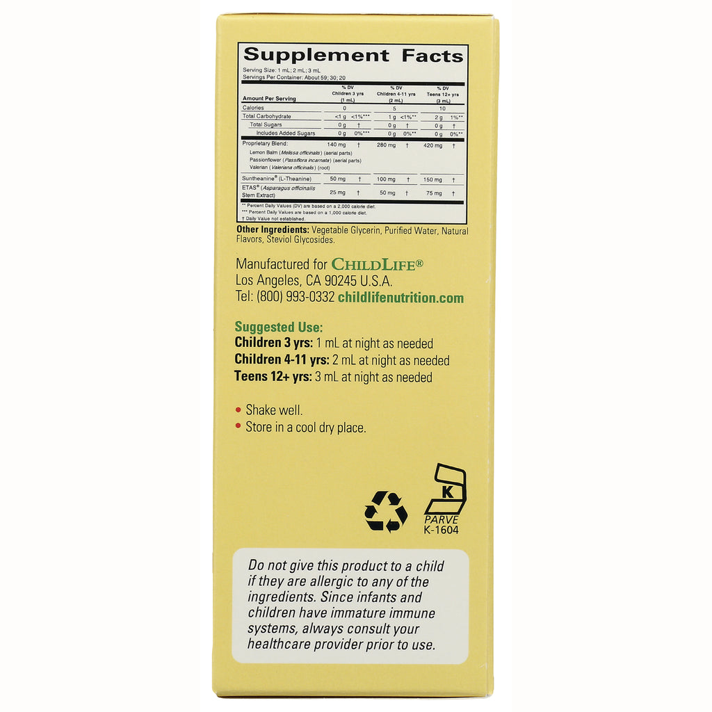 CHL023 | Back panel with Supplement Facts, suggested use, and warning for children's liquid supplement - Thumbnail