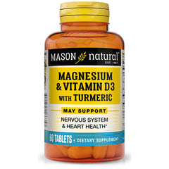 MSN075 | Mason Natural magnesium & vitamin D3 with turmeric supplement bottle, 60 tablets