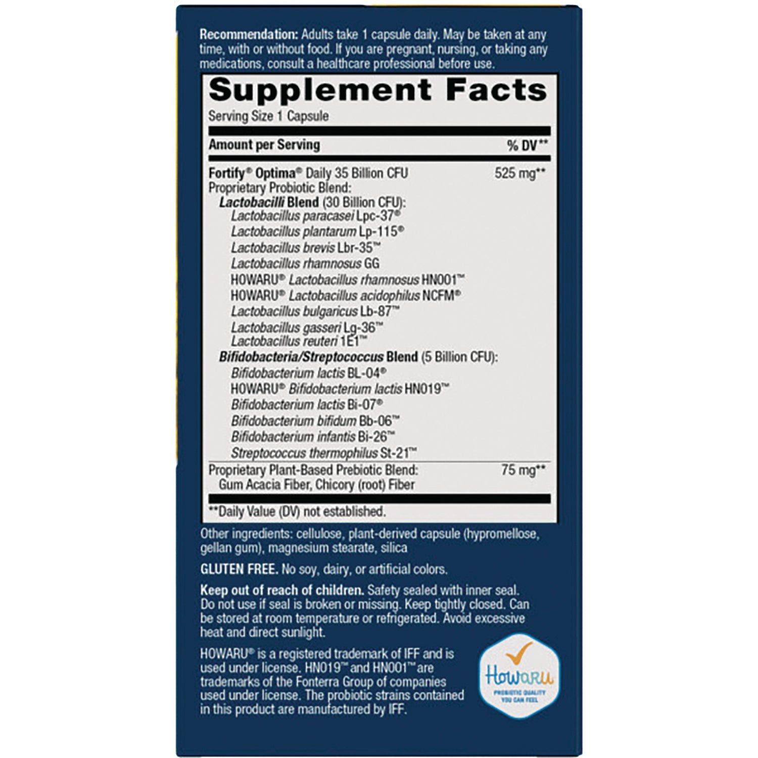 NW642 | supplement facts panel showing serving size 1 capsule, probiotic strains and other ingredients