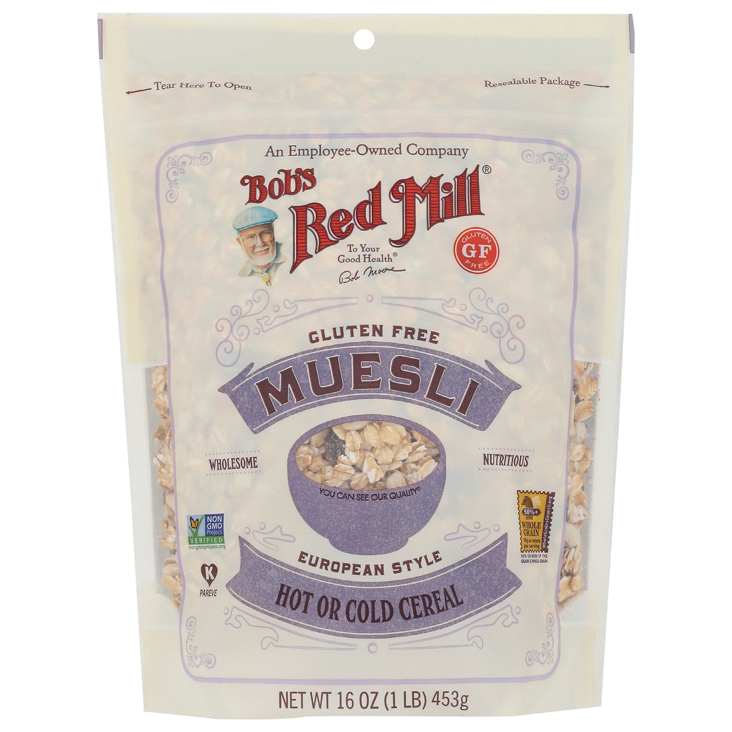 BOB136 | Bob's Red Mill gluten free Muesli pouch front European style hot or cold cereal 16 oz