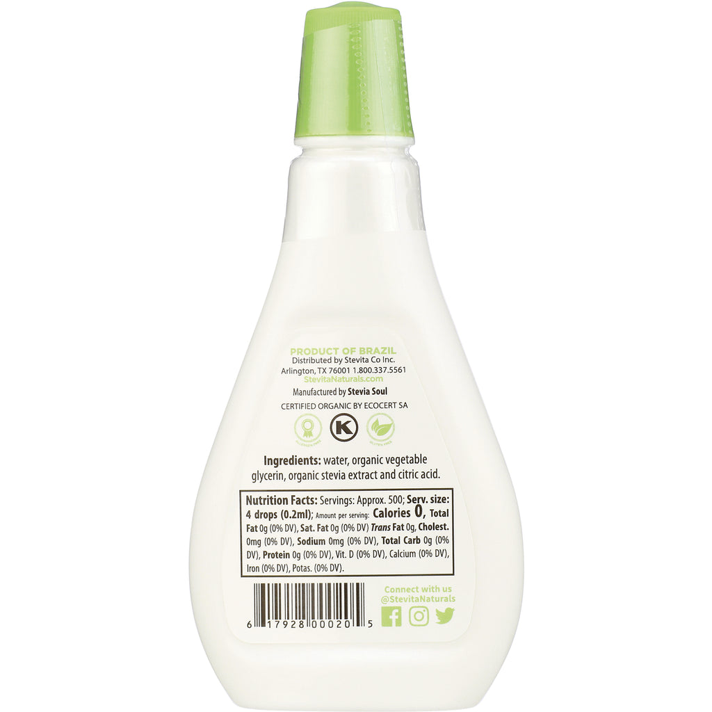 STV003 | Back label with ingredients, nutrition facts, and barcode on liquid stevia bottle - Thumbnail