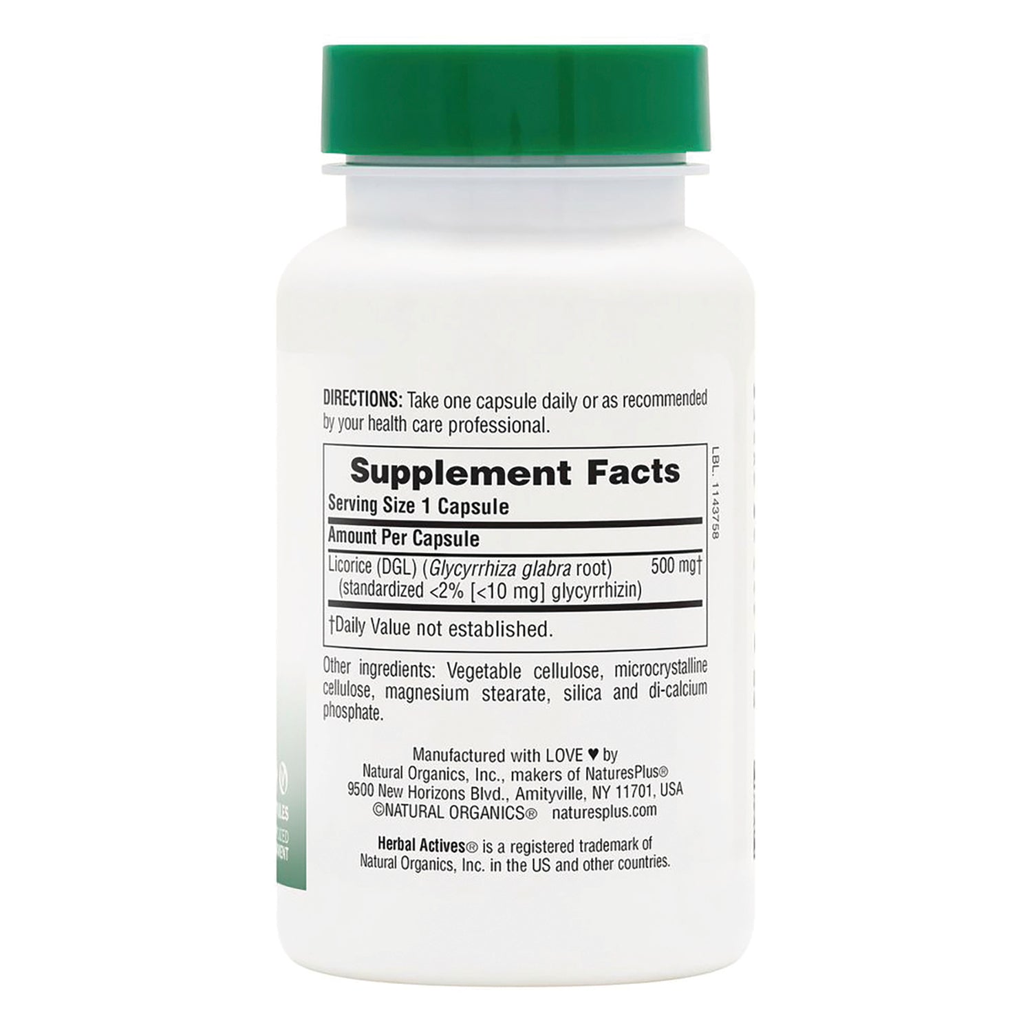 NTP067 | Back label of a Naturals Organics supplement bottle with Supplement Facts and directions