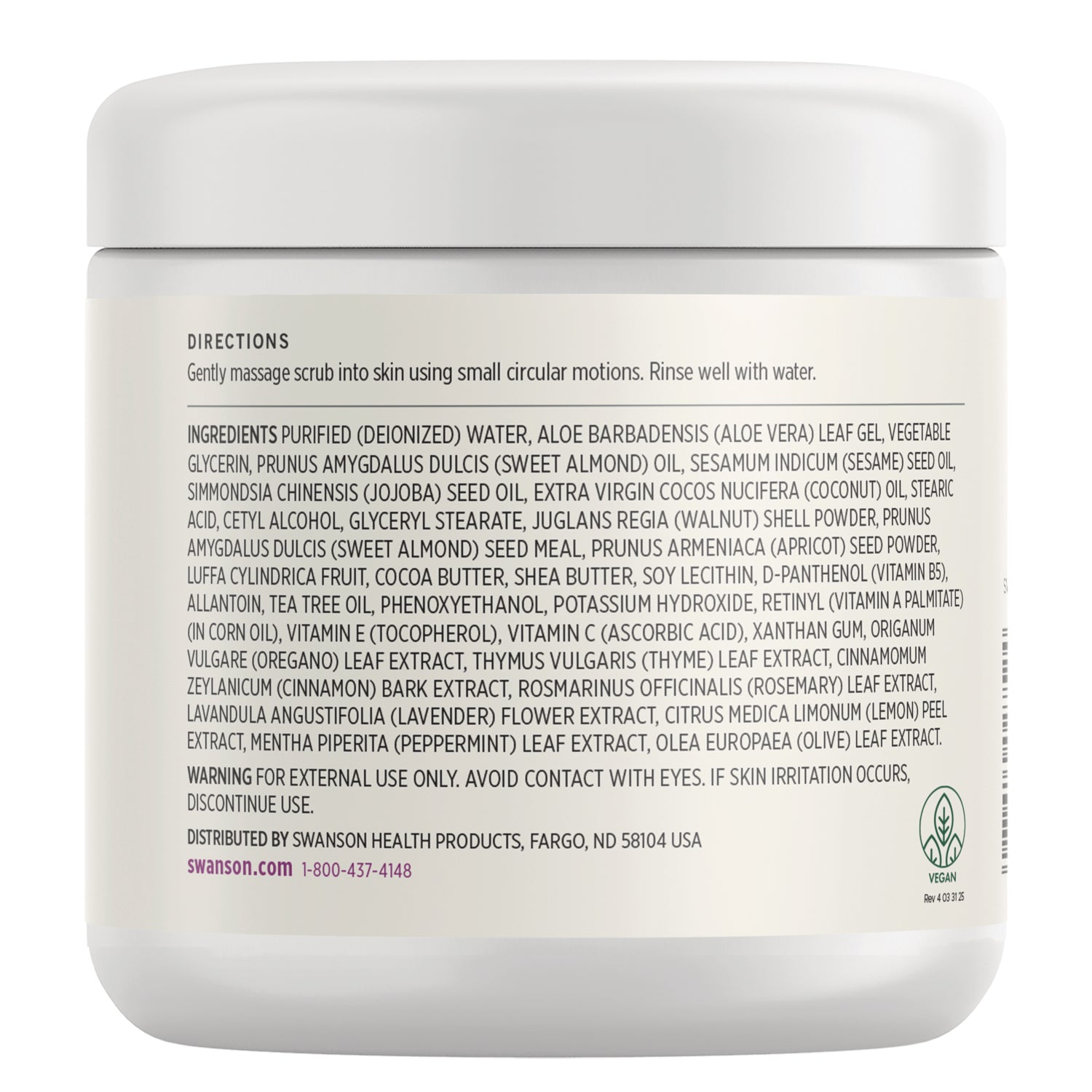 SWU752 | Ingredients, directions, and warnings panel with long ingredient list and Prop 65 warning