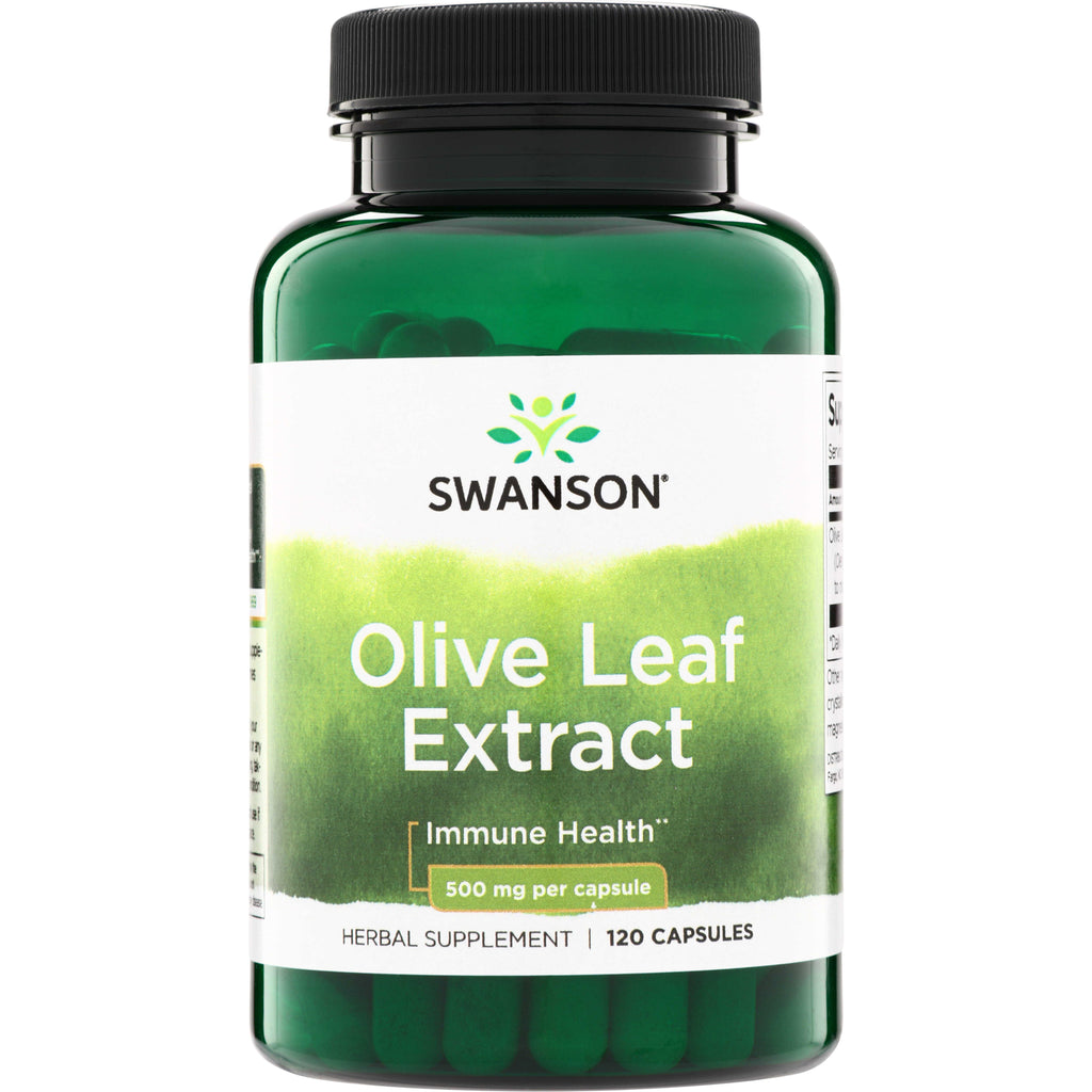 SWH159 | Swanson Olive Leaf Extract bottle with white label, 500 mg per capsule, 120 capsules - Thumbnail
