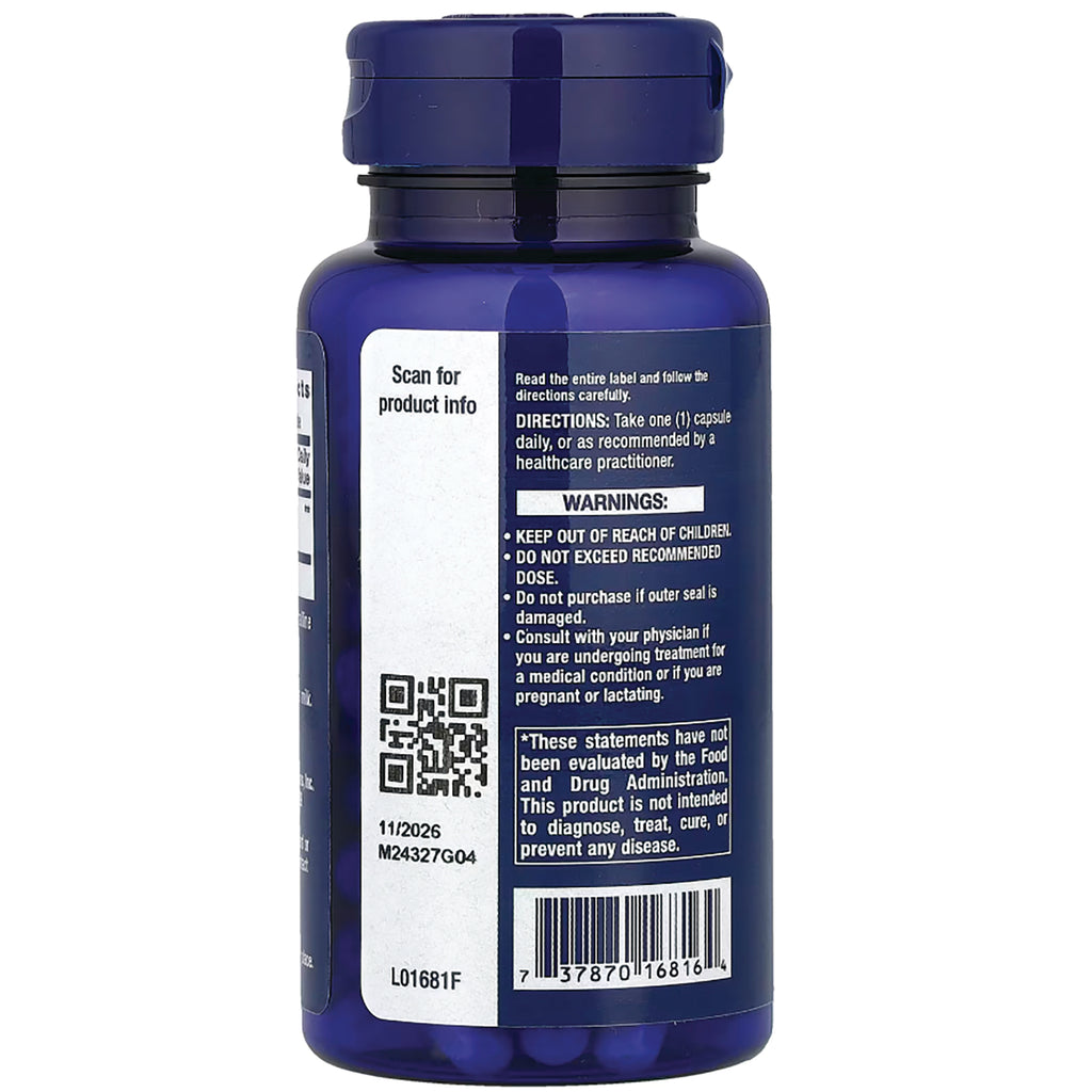 LE219 | back label of blue supplement bottle showing warnings, barcode, QR code, and directions - Thumbnail