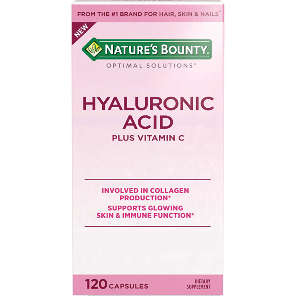 NBY106 | Nature's Bounty Hyaluronic Acid plus Vitamin C supplement box front, 120 capsules - Thumbnail