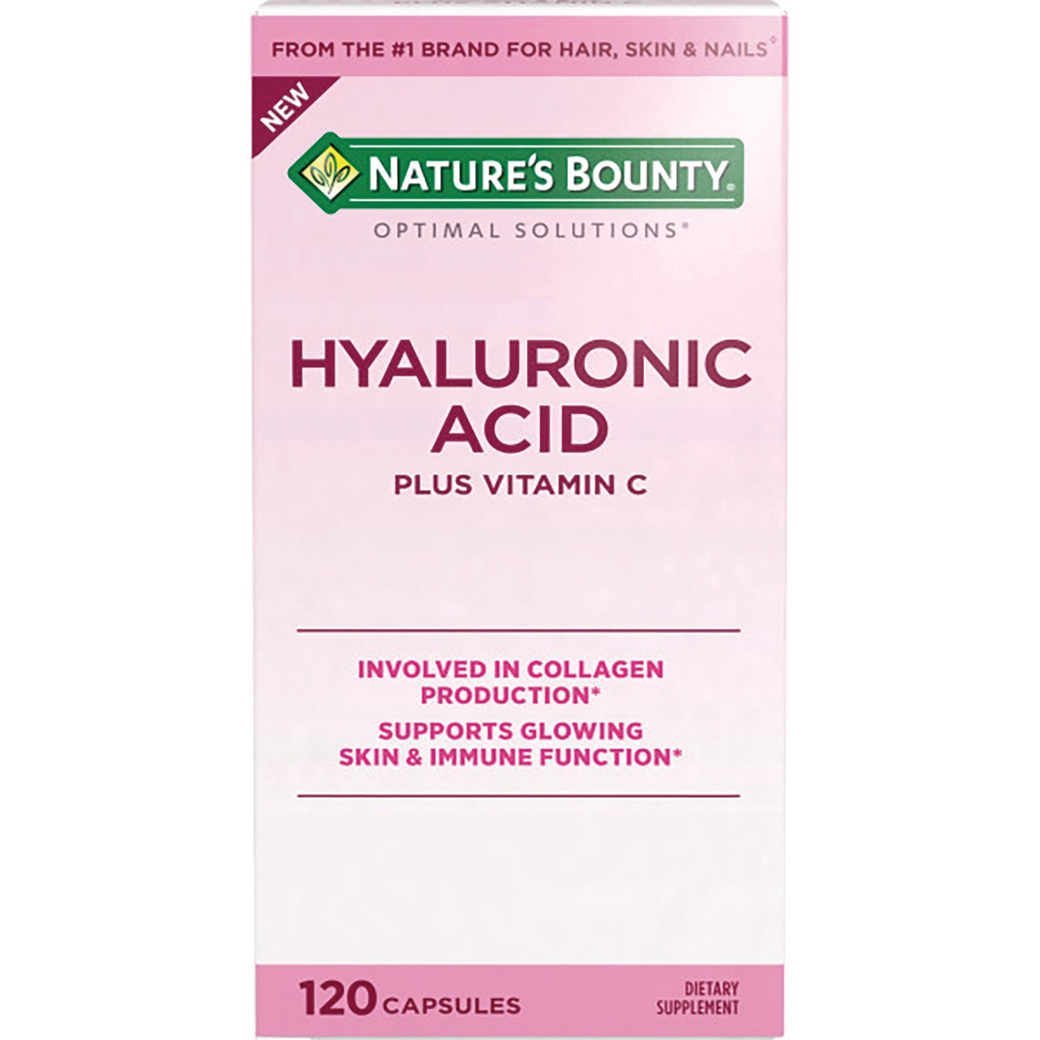 NBY106 | Nature's Bounty Hyaluronic Acid plus Vitamin C supplement box front, 120 capsules