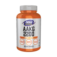 NWF1424 | NOW Sports AAKG 2200 amino acids supplement bottle, front view showing label and orange capsules