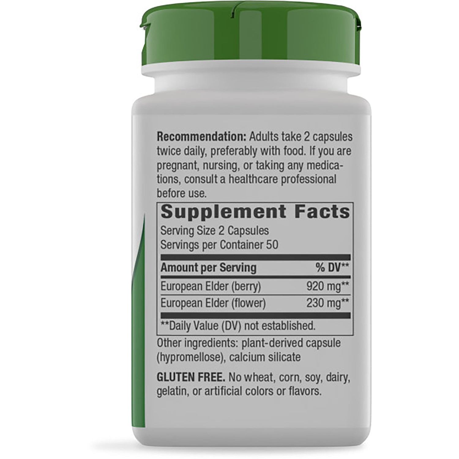 NW390 | back label of supplement bottle showing Supplement Facts panel, serving size, ingredients, and dosage recommendations