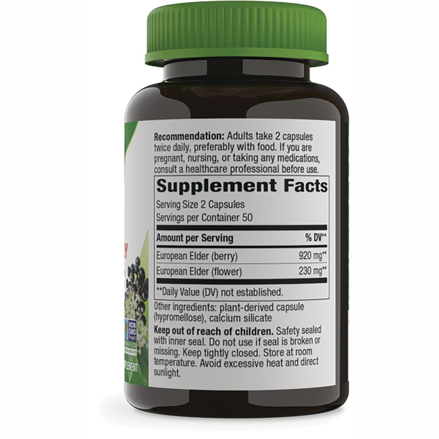 NW390 | back label of supplement bottle showing Supplement Facts panel, serving size, ingredients, and dosage recommendations