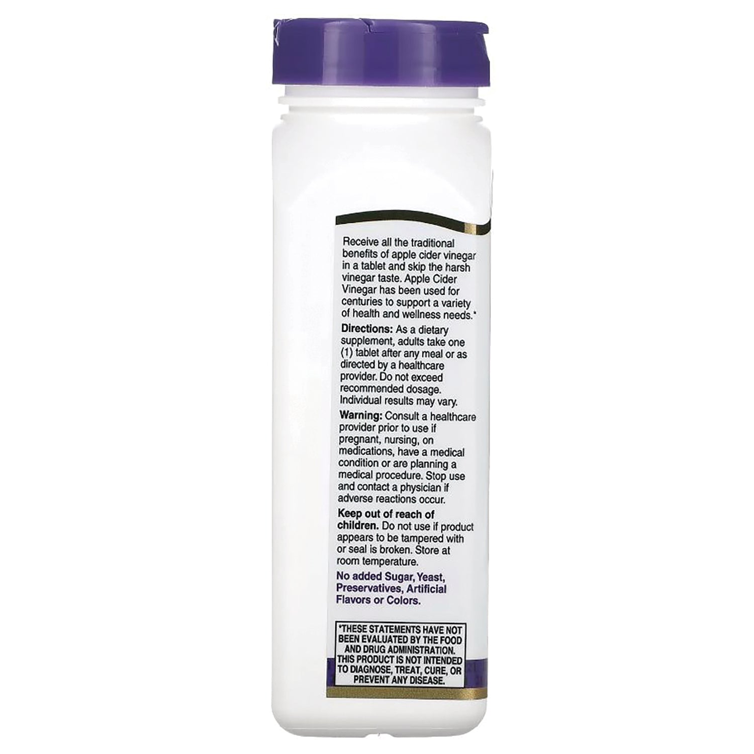 Back label of white supplement bottle showing directions, warnings, and product information text