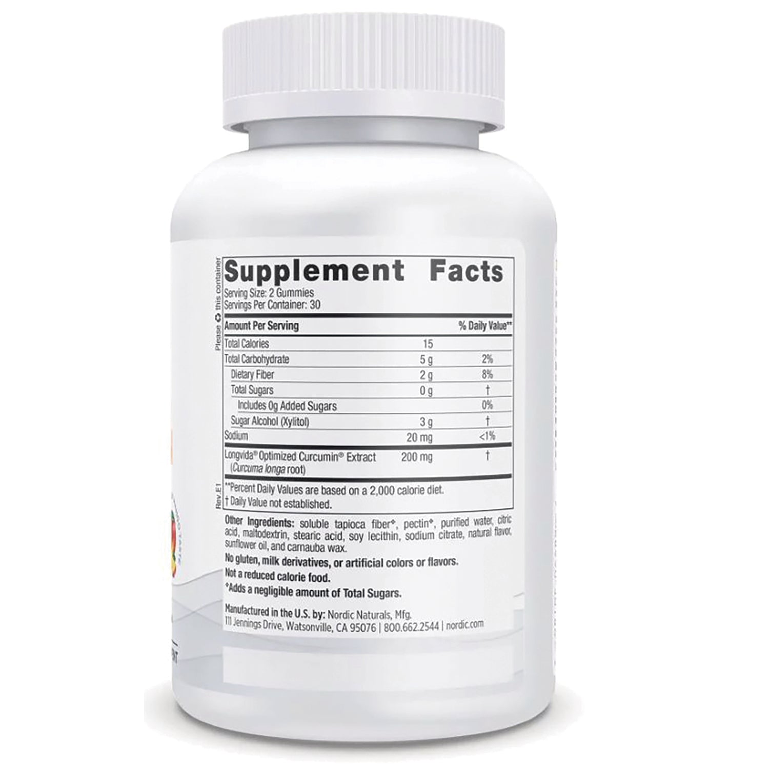 NRN104 | Back of white supplement bottle showing Supplement Facts nutrition panel and ingredient list