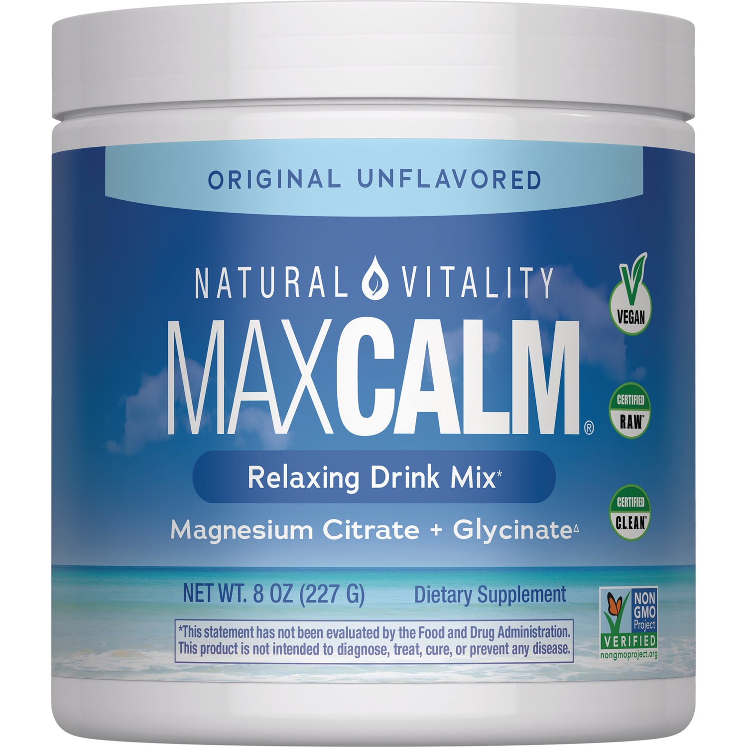 NVT052 | Natural Vitality CALM magnesium supplement tub, Original Unflavored label, 8 oz