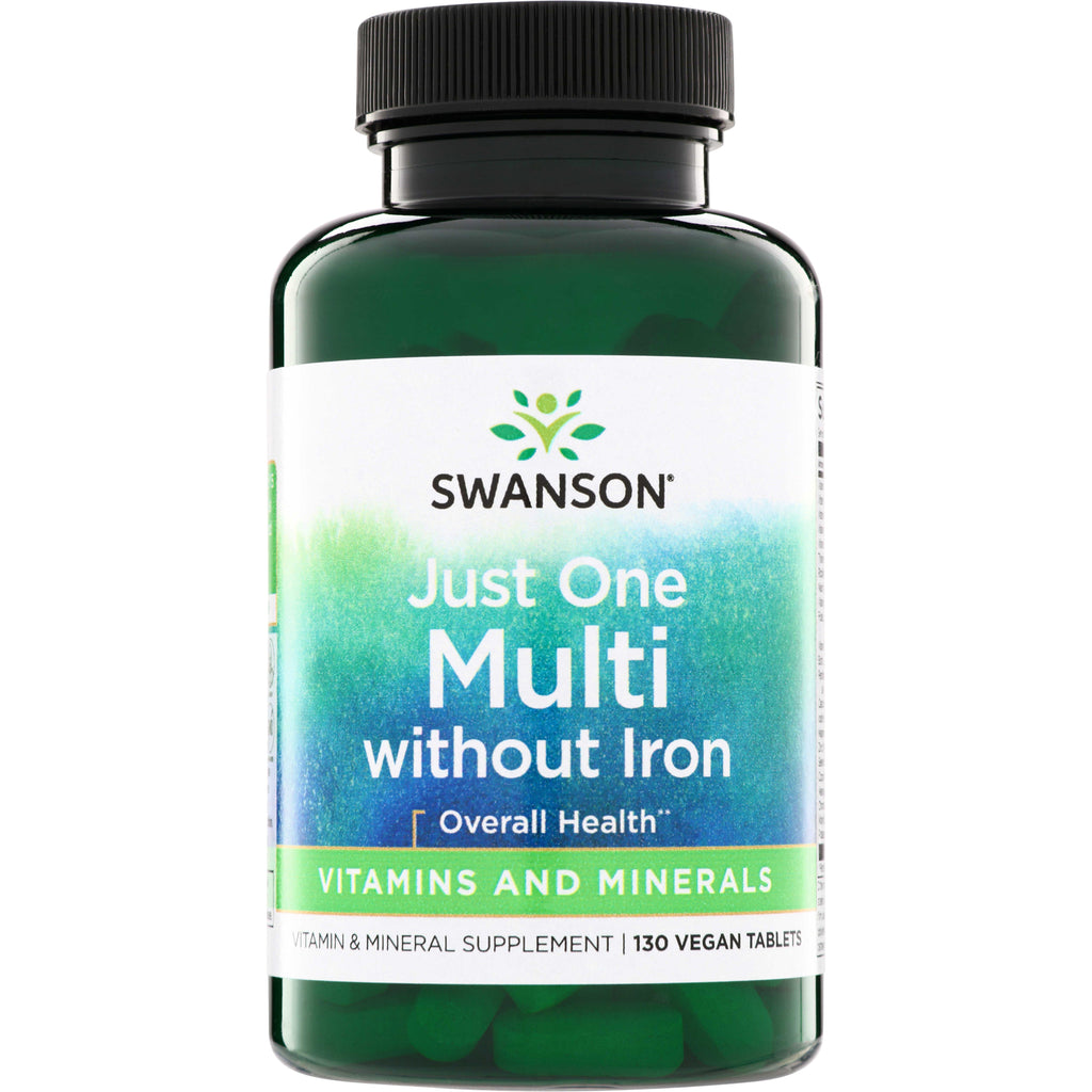 SW832 | Swanson Just One Multi without Iron, Vitamins and Minerals, 130 vegan tablets bottle front - Thumbnail