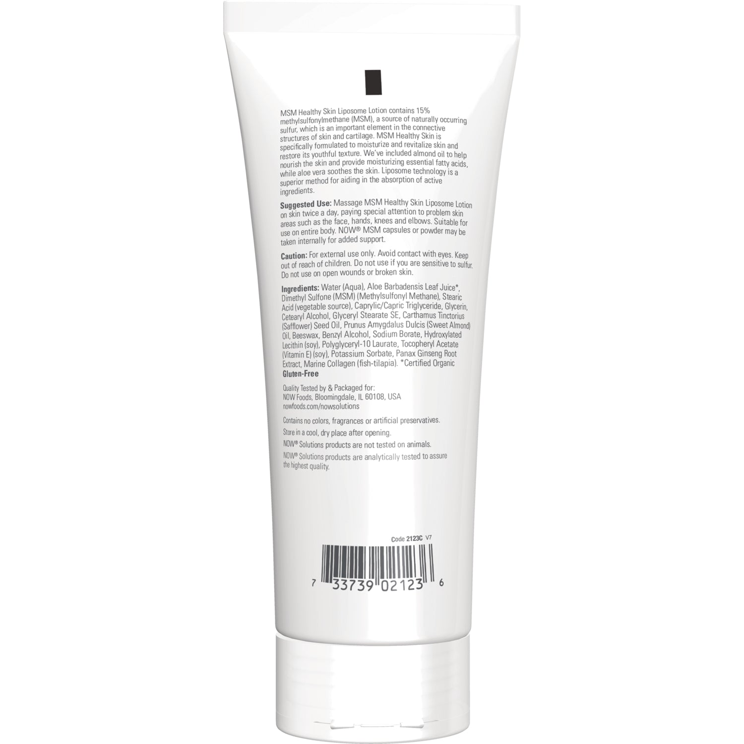 NWF376 | Back of white lotion tube showing ingredient list, directions and barcode