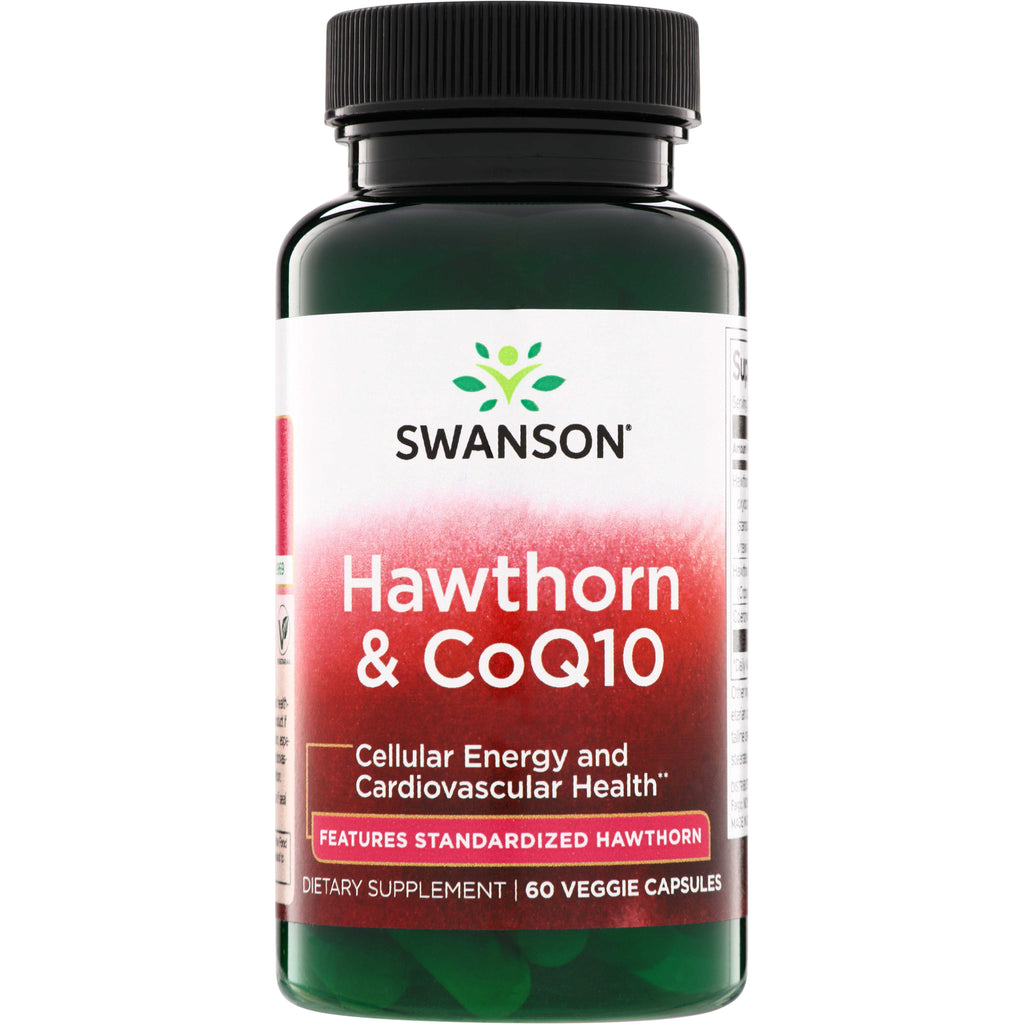 SWU912 | Swanson Hawthorn & CoQ10 supplement bottle, 60 veggie capsules - Thumbnail