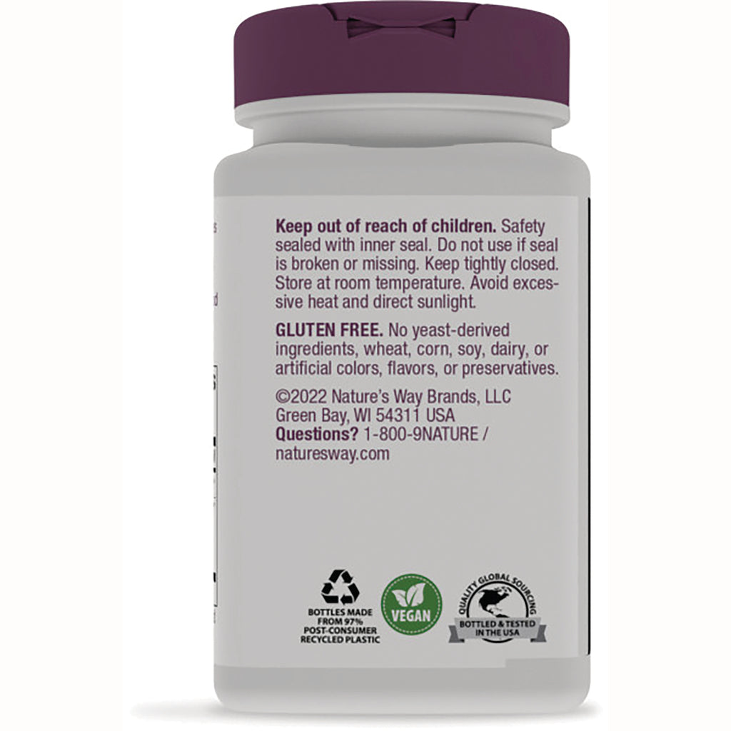 NW755 | Back label of white supplement bottle reading Keep out of reach of children and GLUTEN FREE, with vegan and recycling icons - Thumbnail