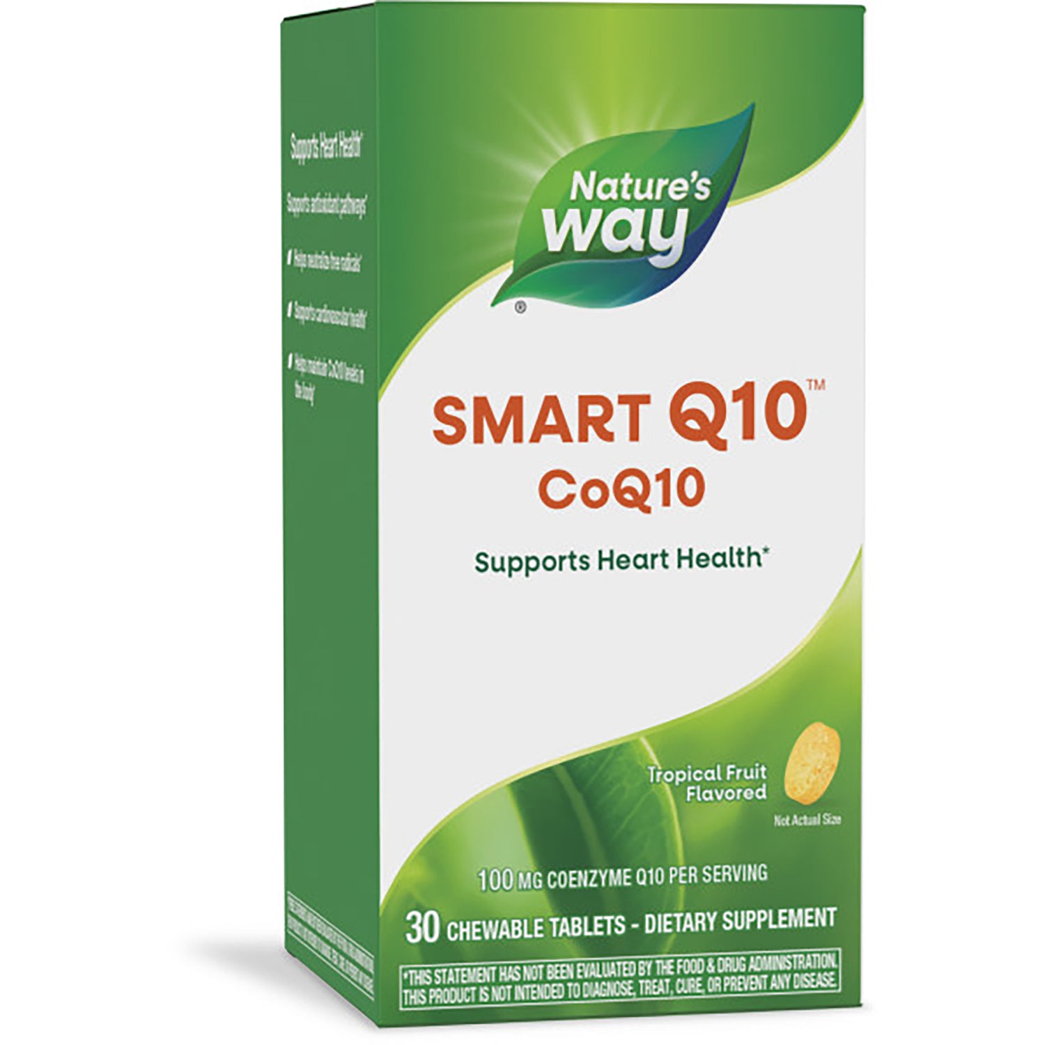 ET385 | Nature's Way Smart Q10 CoQ10 tropical fruit flavored 30 chewable tablets 100 mg front packaging