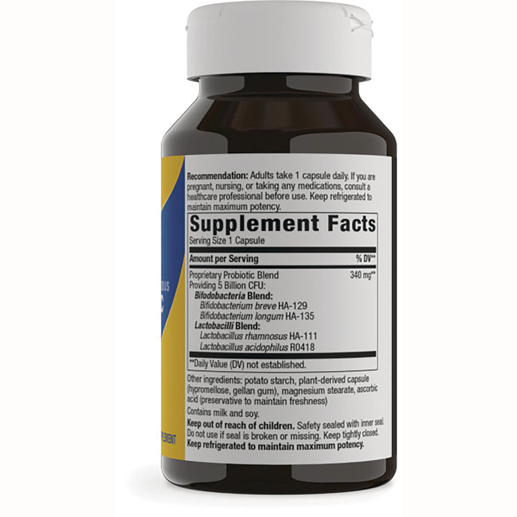 NW056 | Back label showing Supplement Facts, serving size, proprietary probiotic blend, and ingredients on bottle - Thumbnail