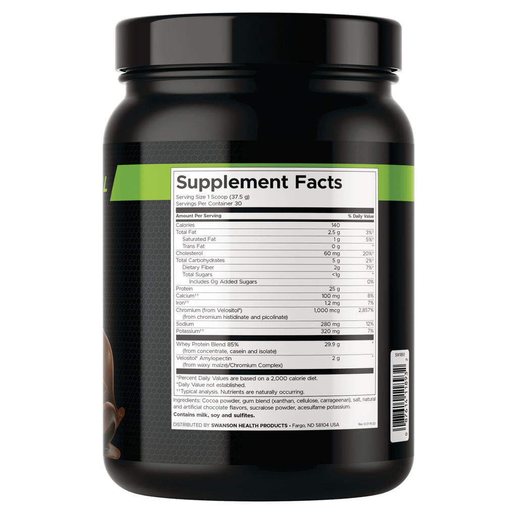 SW1893 | Supplement Facts panel with serving size 1 scoop (37.5g), 30 servings, 140 calories, 25g protein - Thumbnail