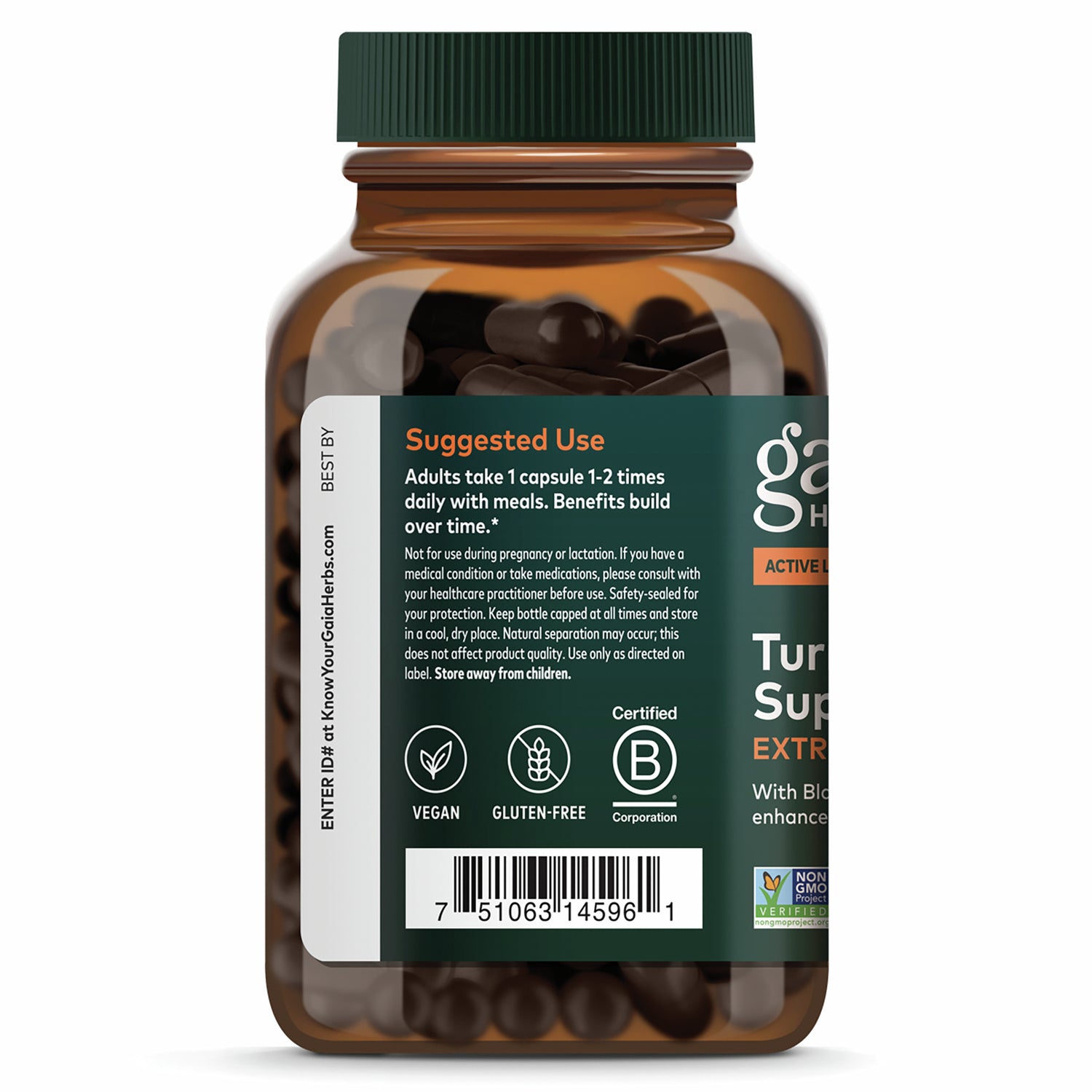GH087 | back of amber supplement bottle showing Supplement Facts label and ingredients panel