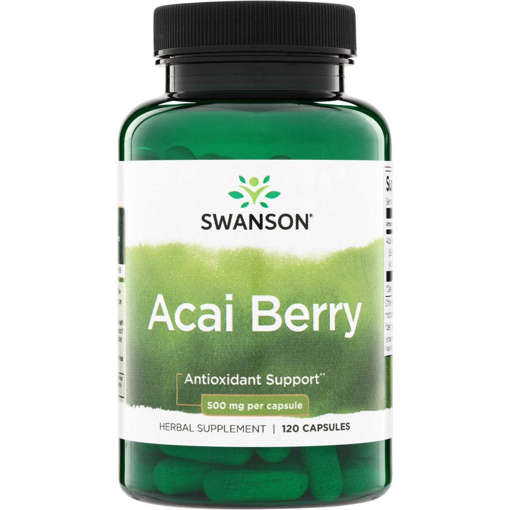 SW1082 | Swanson Acai Berry herbal supplement, 500 mg per capsule, 120 capsules bottle, Antioxidant Support - Thumbnail