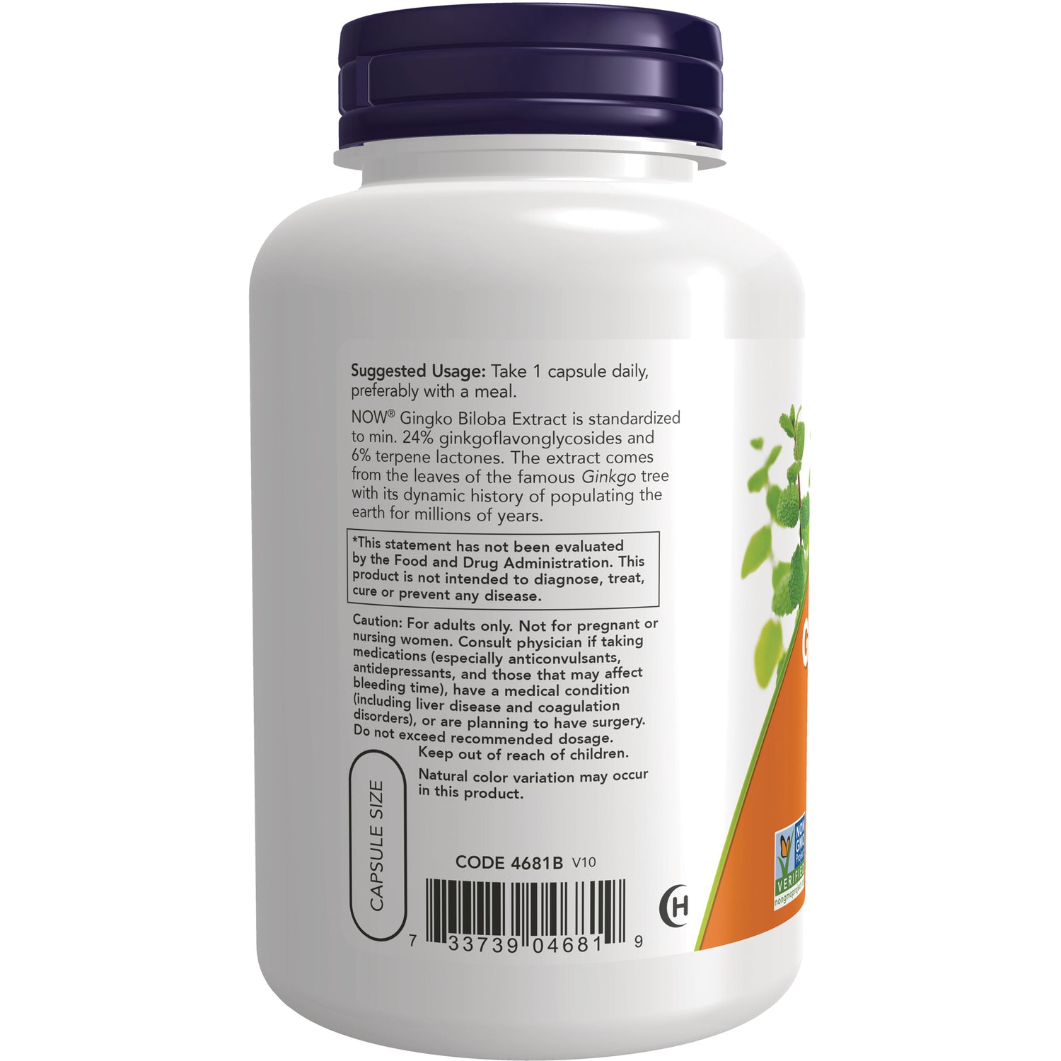 NWF1048 | Back of white supplement bottle showing suggested usage, caution text and barcode