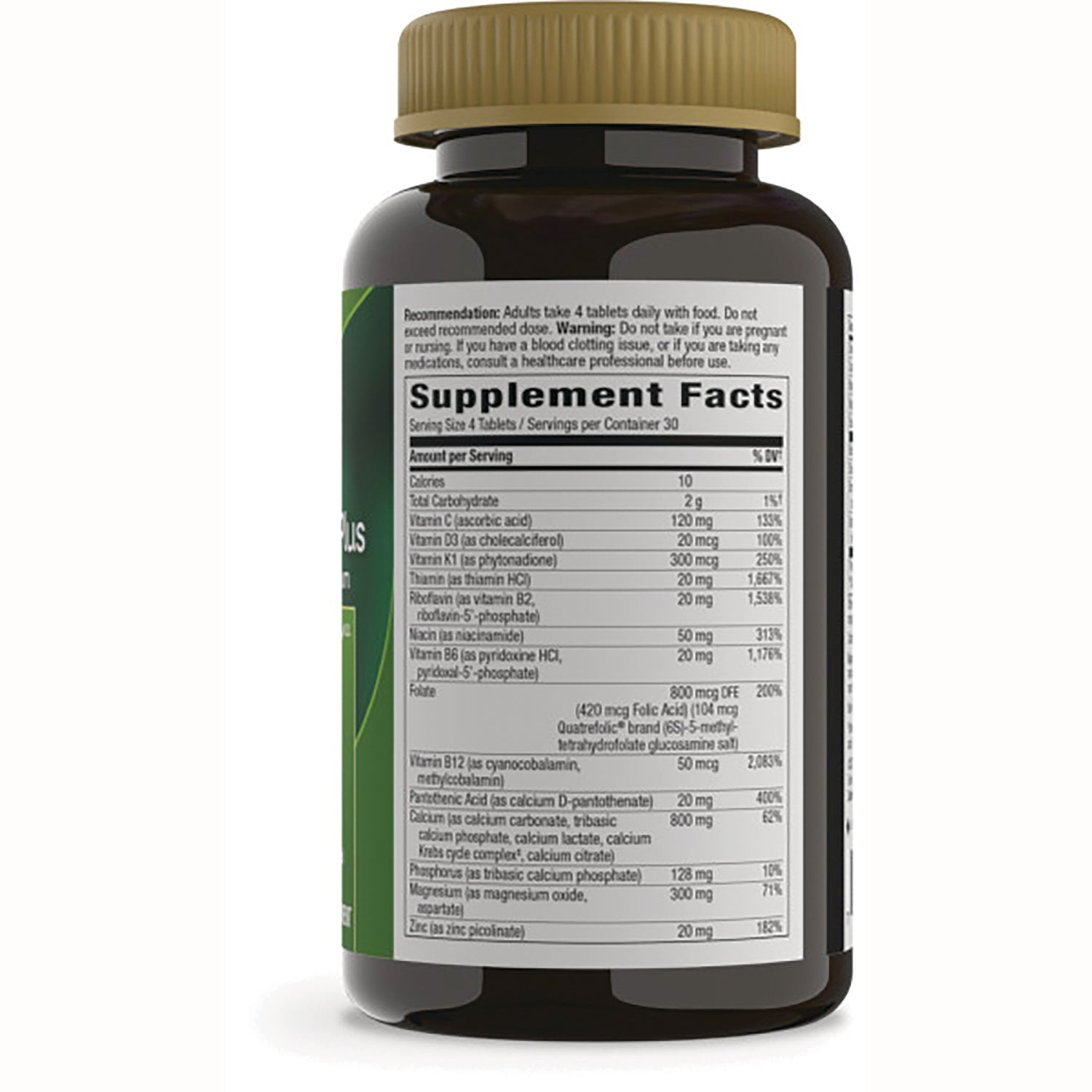 ET337 | back of brown supplement bottle showing Supplement Facts panel and ingredient amounts