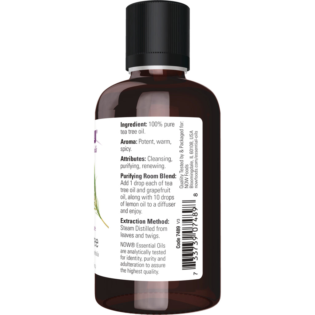 NWF274 | Back of amber essential oil bottle showing ingredient and usage text, extraction method and barcode - Thumbnail