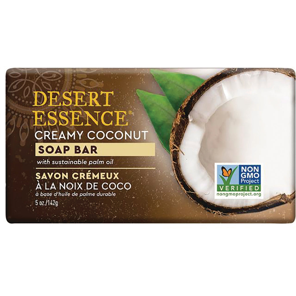 DST082 | Desert Essence creamy coconut soap bar packaging with halved coconut and Non-GMO Project Verified logo - Thumbnail
