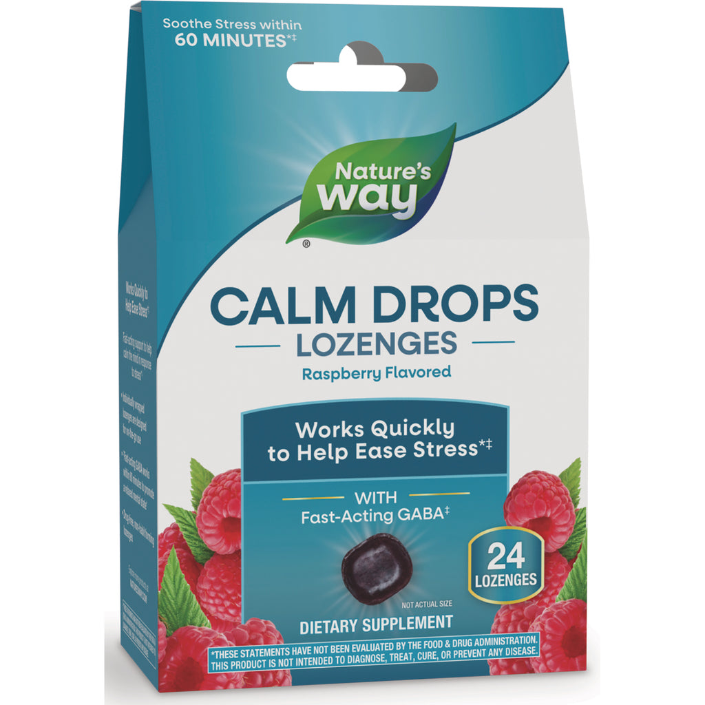 NW1066 | Nature's Way Calm Drops lozenges raspberry flavored front of box showing 24 lozenges and fast-acting GABA - Thumbnail