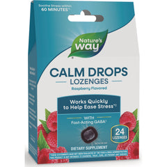 NW1066 | Nature's Way Calm Drops lozenges raspberry flavored front of box showing 24 lozenges and fast-acting GABA
