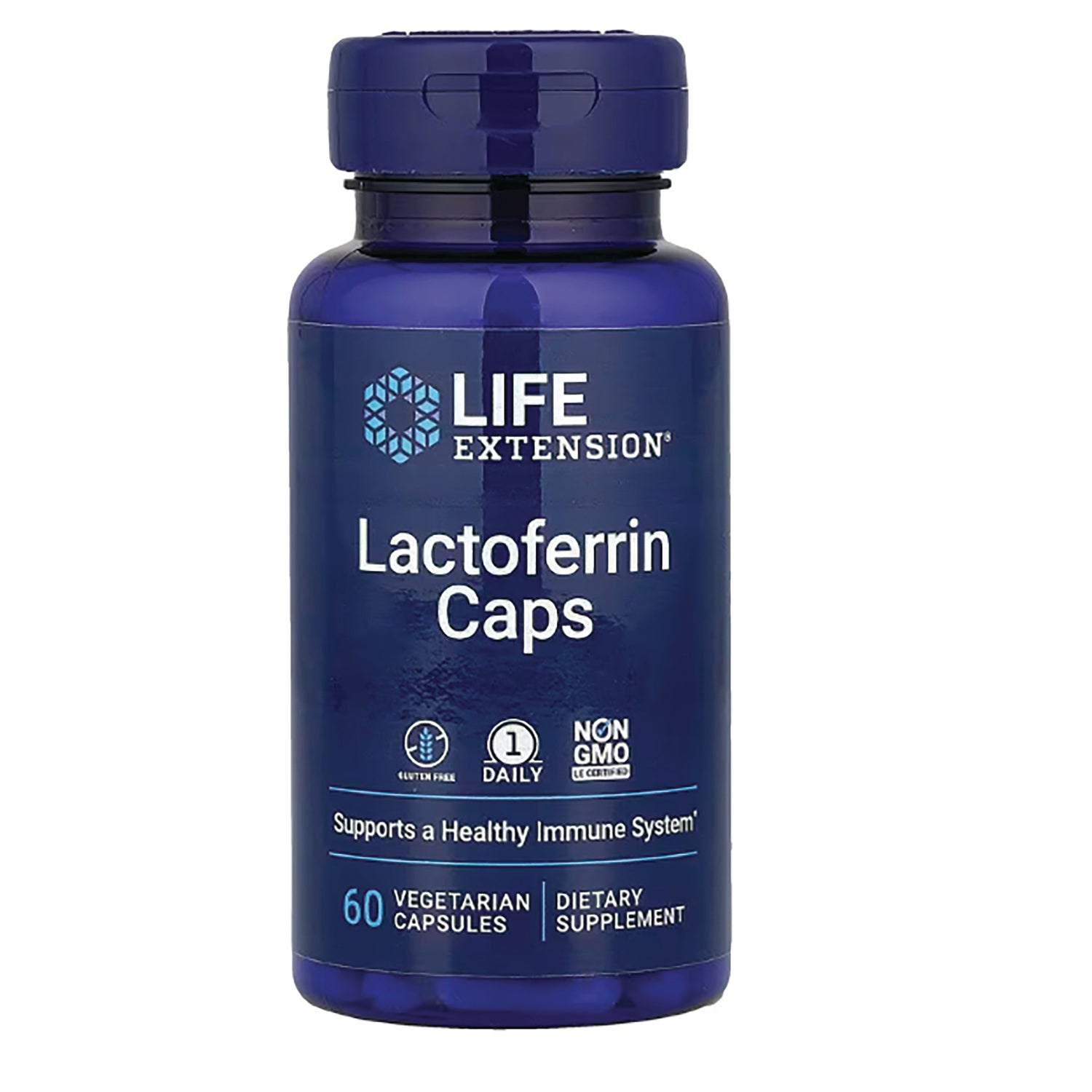 LE219 | Life Extension Lactoferrin Caps blue bottle front 60 vegetarian capsules dietary supplement