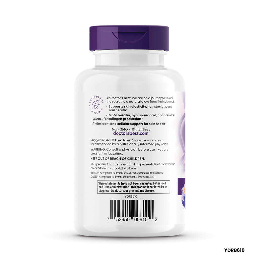 DB302 | Back of white supplement bottle with purple cap showing ingredient and usage label text and barcode - Thumbnail