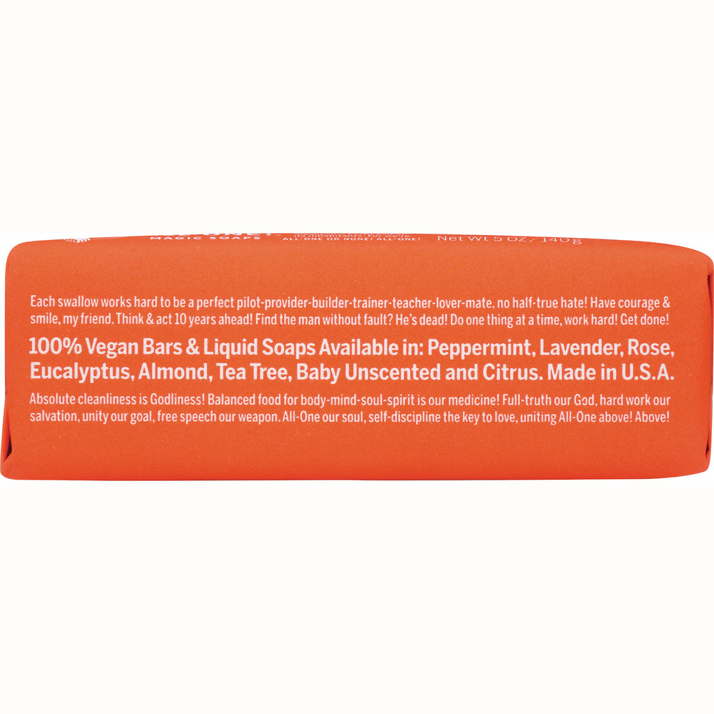 DRB005 | Back of orange soap wrapper listing 100% Vegan bars and scents: peppermint, lavender, rose, eucalyptus - Thumbnail