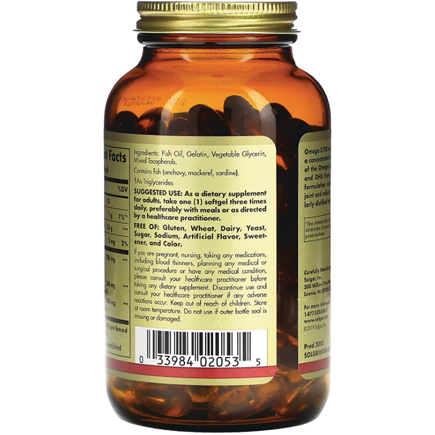 SLG235 | Back label of amber supplement bottle showing ingredients, suggested use text and barcode