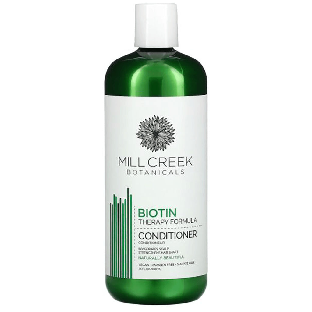 MCB007 | Mill Creek Botanicals Biotin Therapy Formula conditioner in green and white bottle labeled BIOTIN THERAPY FORMULA - Thumbnail