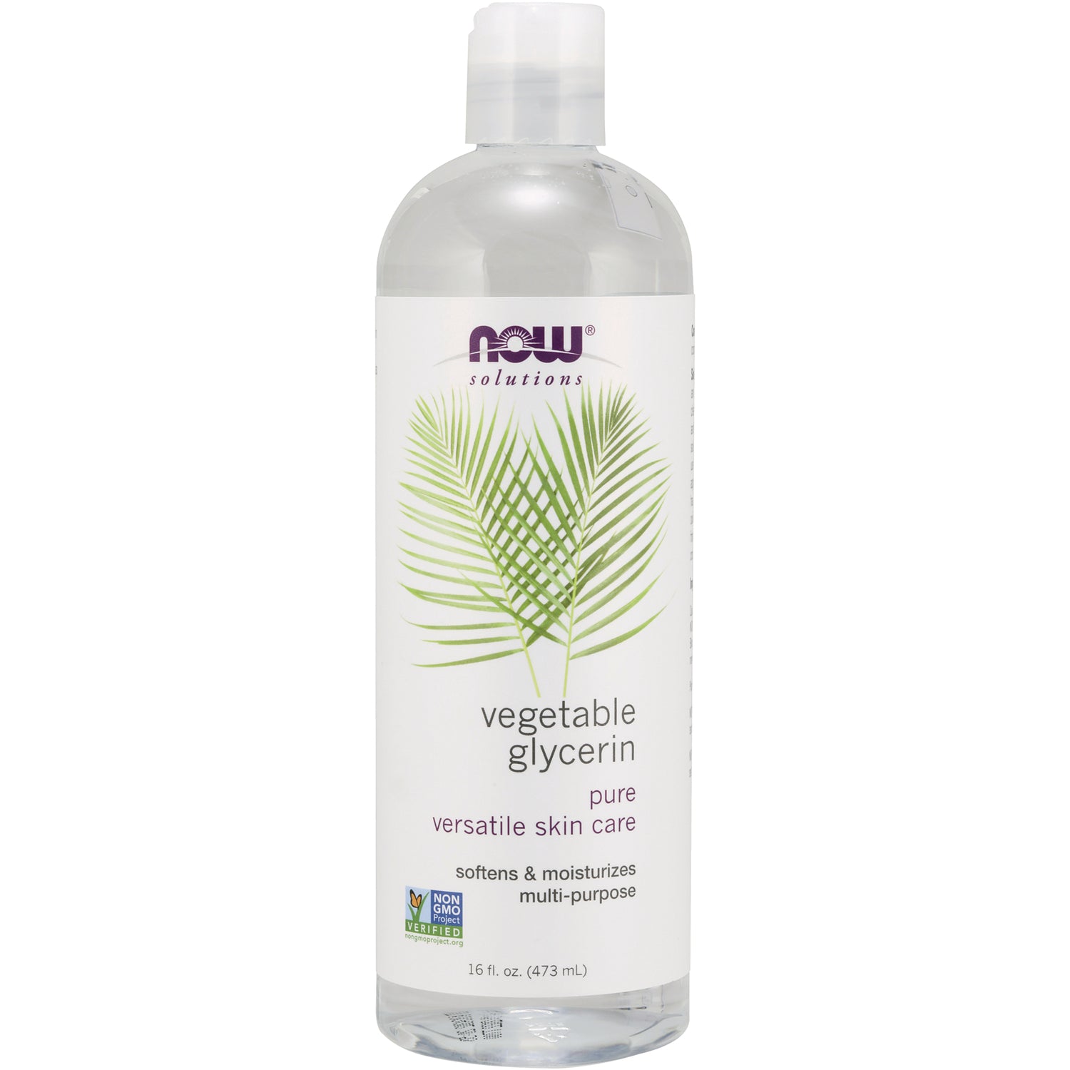 NWF052 | NOW Solutions vegetable glycerin 16 fl oz clear bottle with palm leaf label