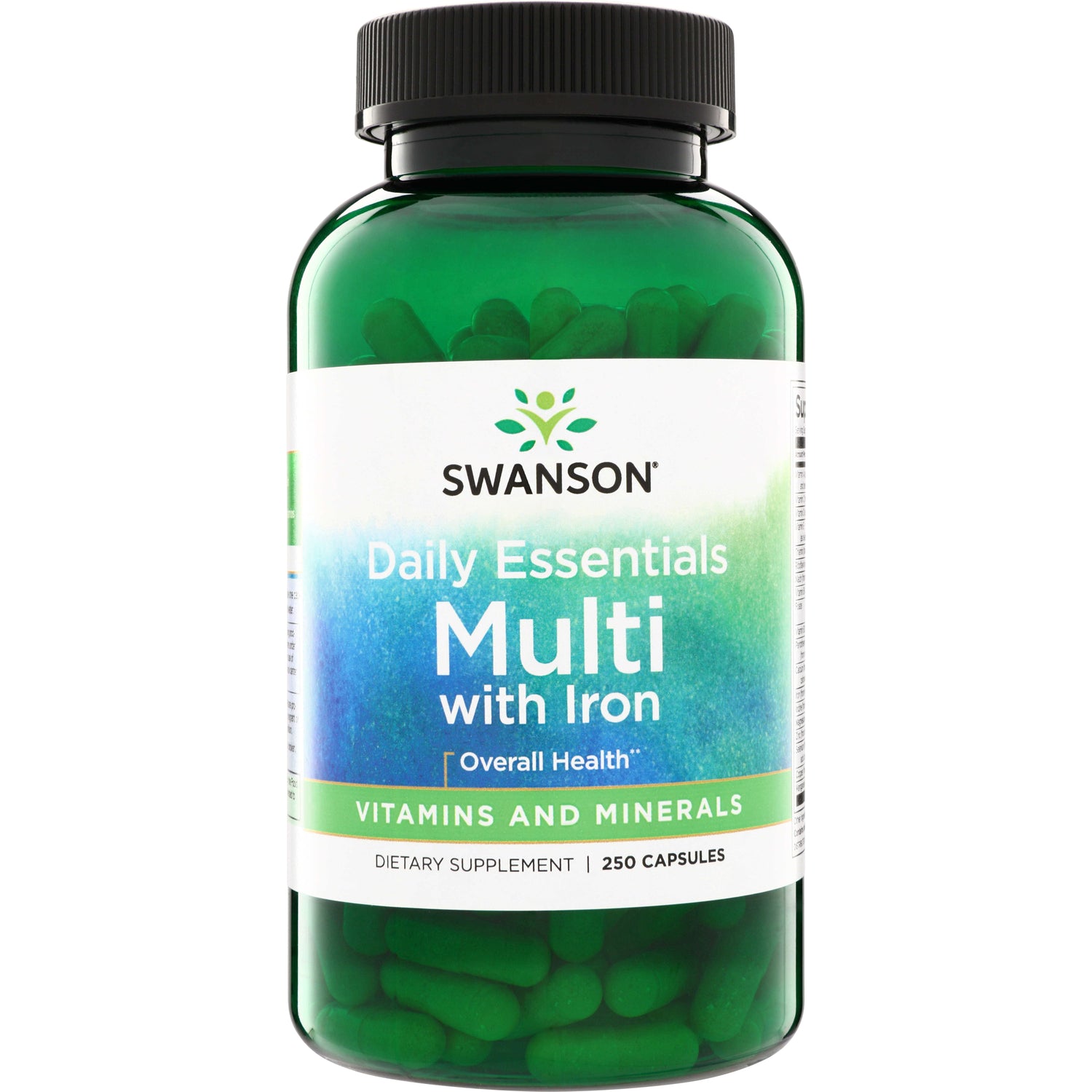 SW257 | Swanson Daily Essentials Multi with Iron, vitamins and minerals, 250 capsules, front label