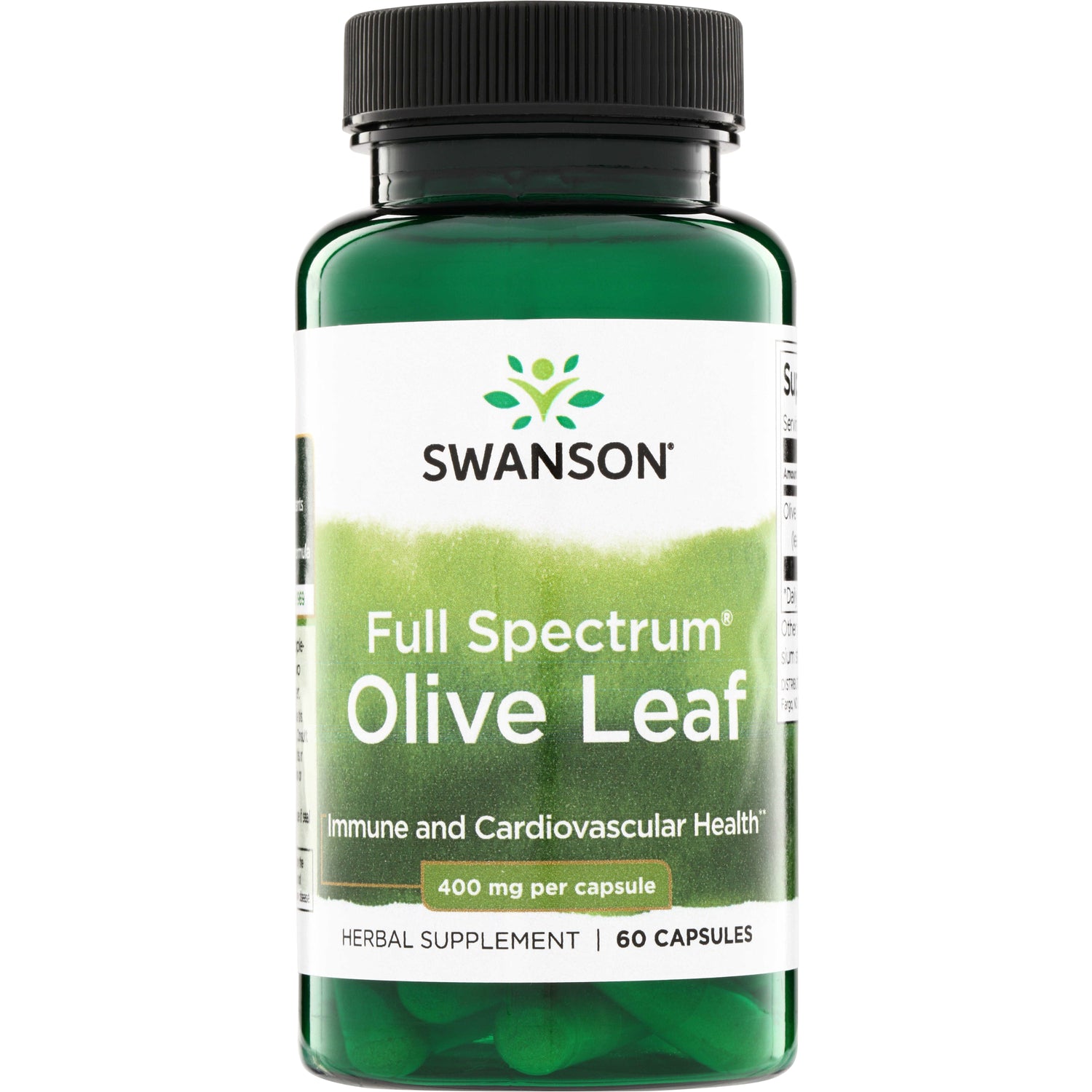 SW1280 | Swanson Full Spectrum Olive Leaf, 400 mg per capsule, 60 capsules, Immune and Cardiovascular Health