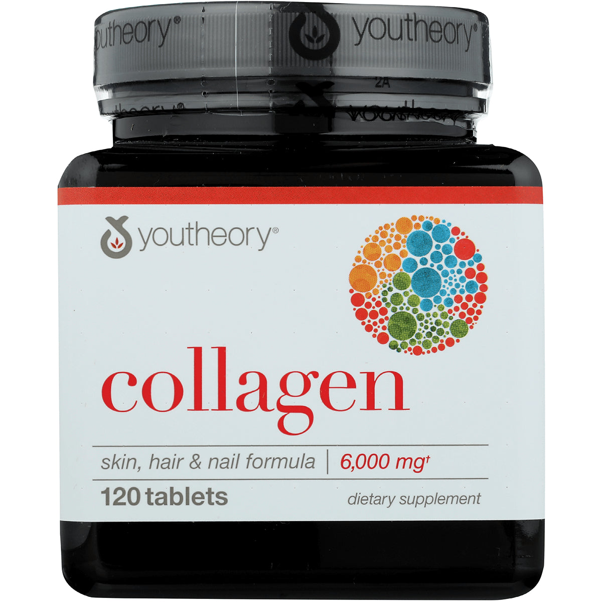 YOU006 | Youtheory Collagen supplement bottle, 120 tablets, skin, hair & nail formula, 6,000 mg