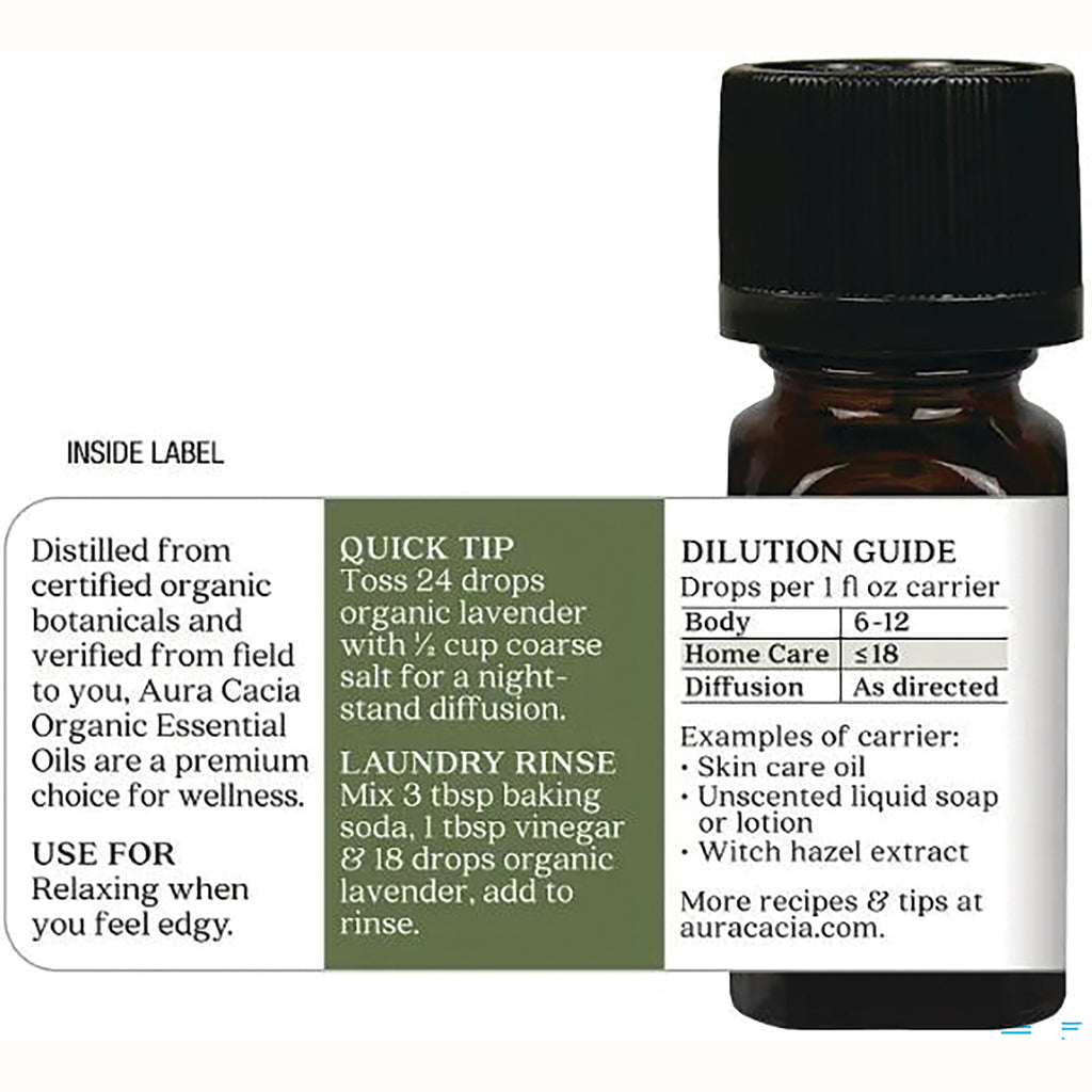 ARC022 | Back label of amber essential oil bottle showing dilution guide, quick tip, and usage instructions - Thumbnail
