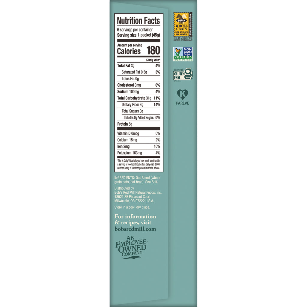 BOB489 | Back panel with Nutrition Facts table, ingredients list, and certification logos Non GMO gluten free kosher - Thumbnail