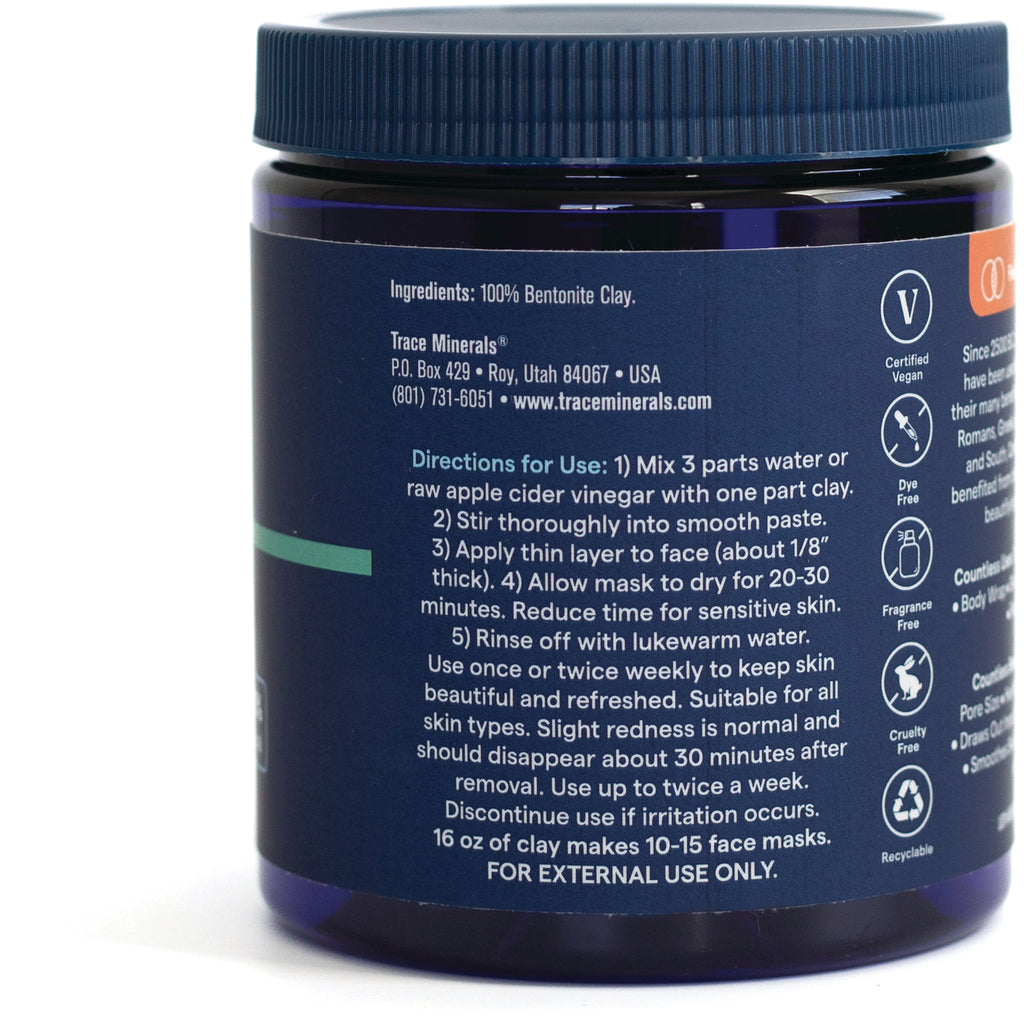 TM087 | Back label with directions and icons, text includes Ingredients: 100% Bentonite Clay - Thumbnail