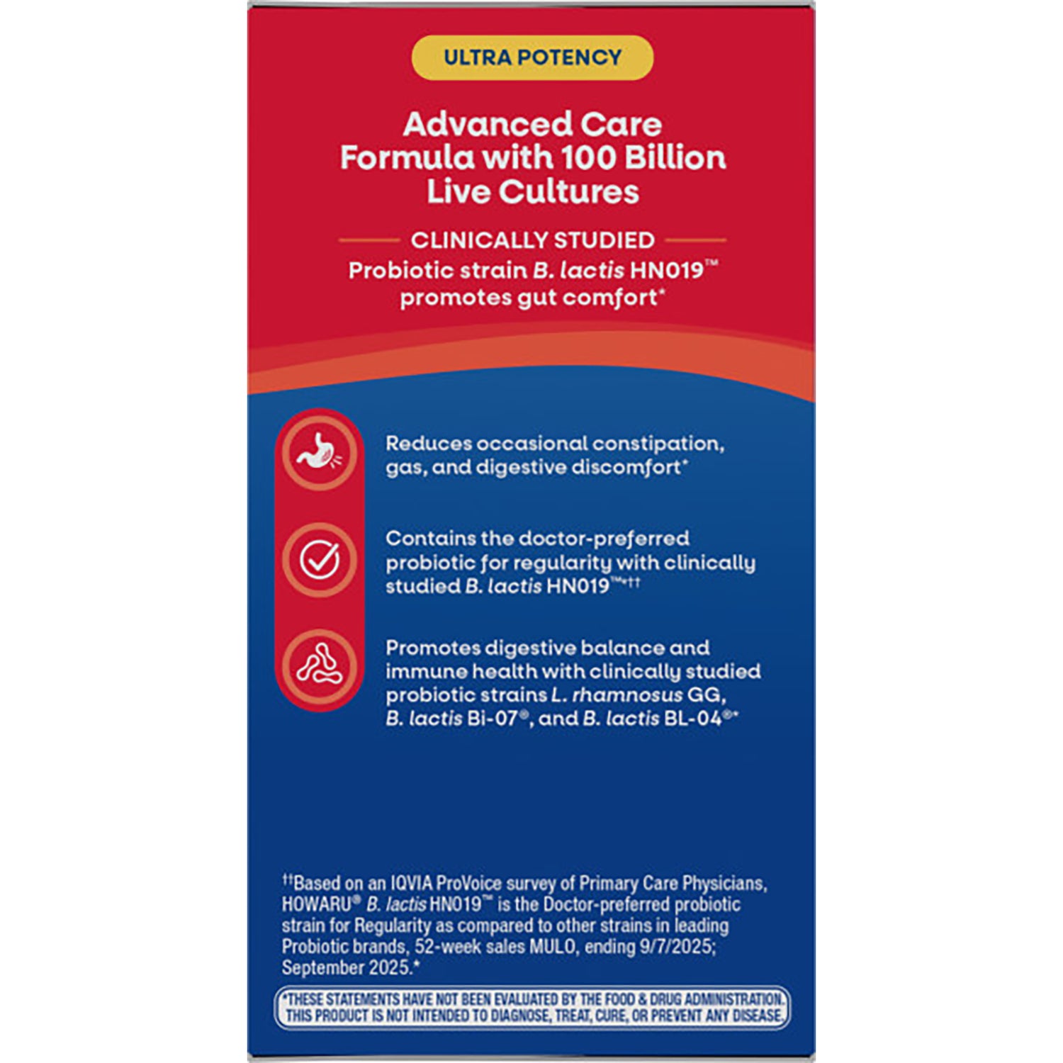 NW804 | Product infographic: Guaranteed Potency, 100 billion live probiotics, 15 strains, delayed-release capsule, plant-based prebiotic